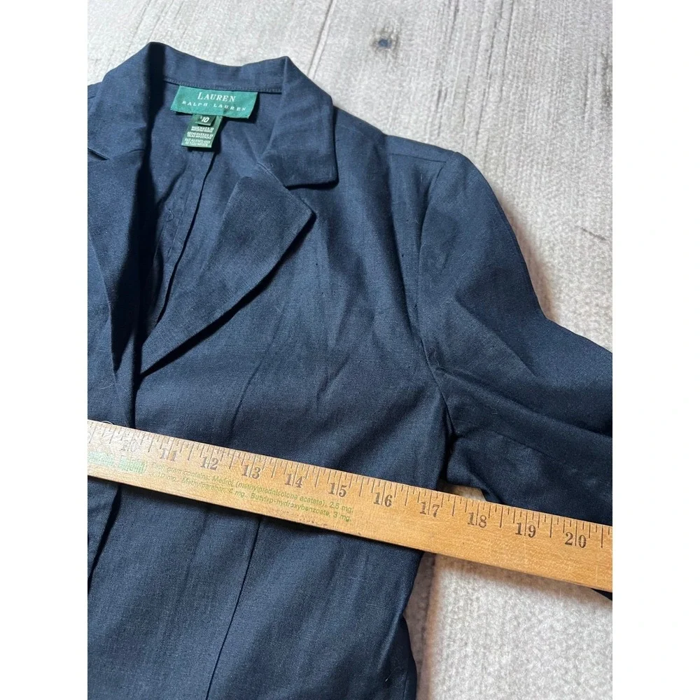 Lauren Ralph Lauren Pant Suit‎ Women 10 Navy Blue Linen Blend Blazer Trousers